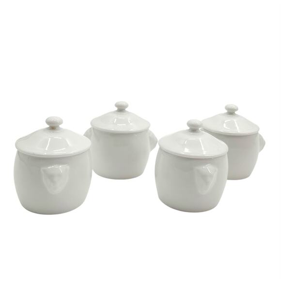 4 Apilco France Porcelain Lion Handle Pot De Creme With Lid Whiteware 2 Piece - Picture 1 of 12